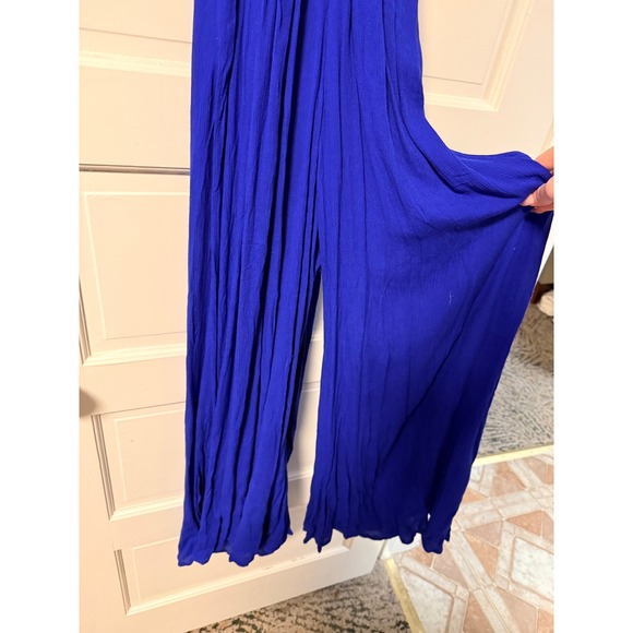 Free People Royal Blue Halter Wide Leg Jumpsuit Boho Size M - Picture 3 of 6